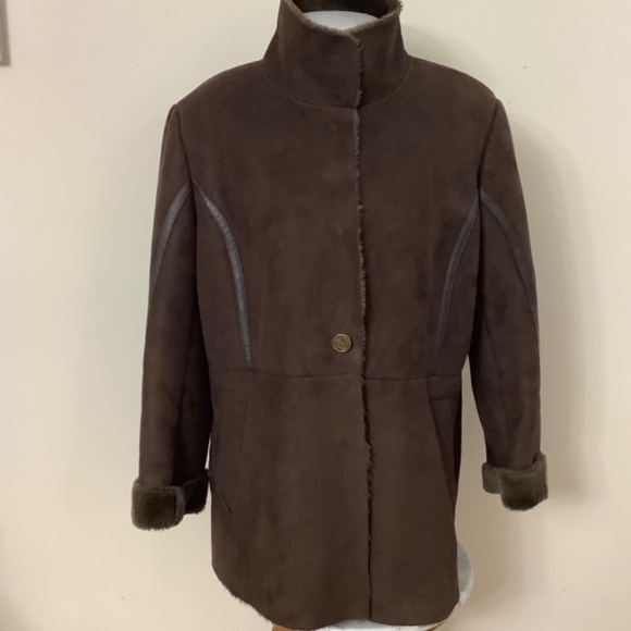 VIA SPIGA faux suede coat fur-lined Large - Picture 8 of 9